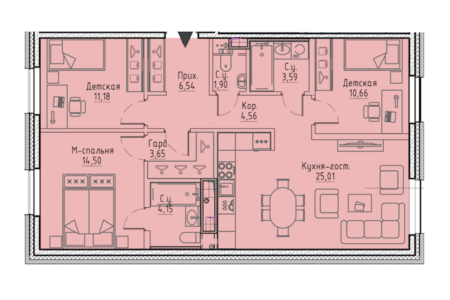 3-комнатная квартира 85.74 м², 3/6 эт., ЖК «LEGENDA Сампсониевский 32»